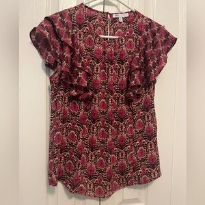 Dr2 flutter sleeve pink and brown top. Size M